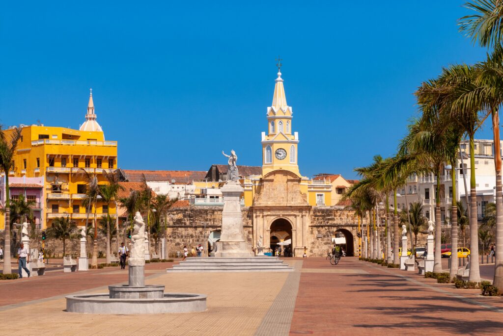 Clock Tower Monument entrance to Cartagena old city Colombia