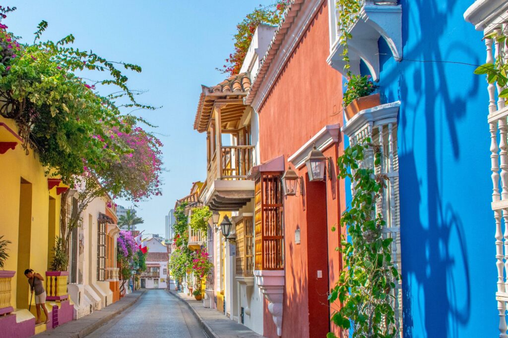 Cartagena Colombia old town with colorful colonial buildings and historic streets
